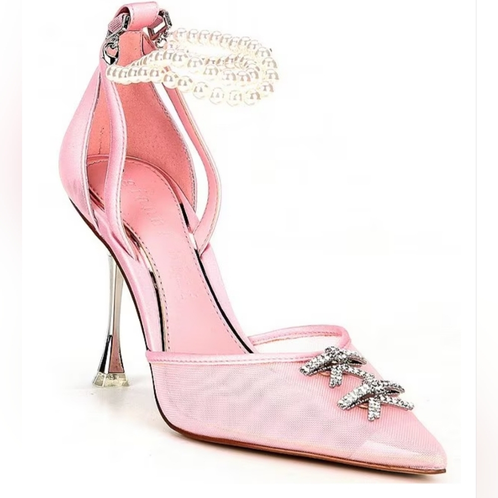 Gianni Bini Trischa Mesh Pearl Anklet Rhinestone Bow Pointed Toe Pumps